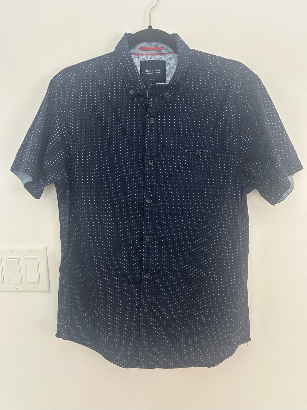 Denim & Flower Ricky Singh Men’s Medium Slim Fit Short Sleeve Navy Button Up